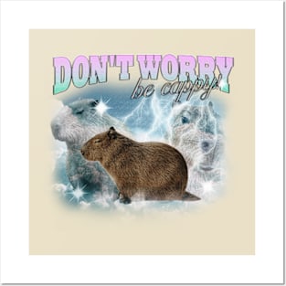 Cabybara Vintage 90s Bootleg Style T-Shirt, don't worry be cappy Shirt, Funny Capybara Meme Posters and Art